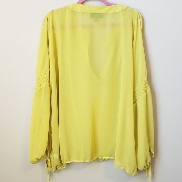 Lane Bryant chartreuse lemon sheer blouse - Picture 6 of 6